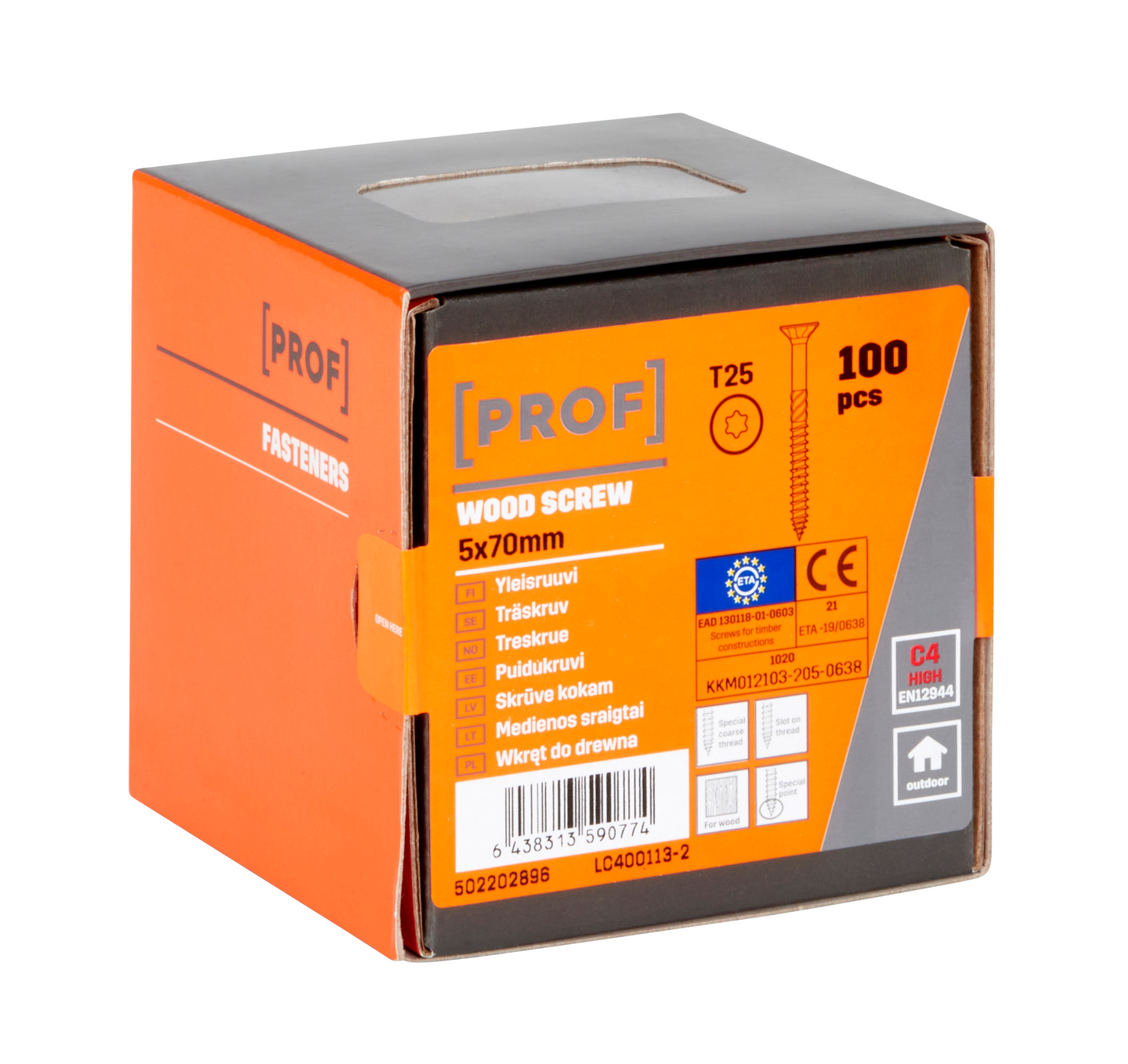 Yleisruuvi PROF uppokanta C4 ETA T25 5x70 100kpl