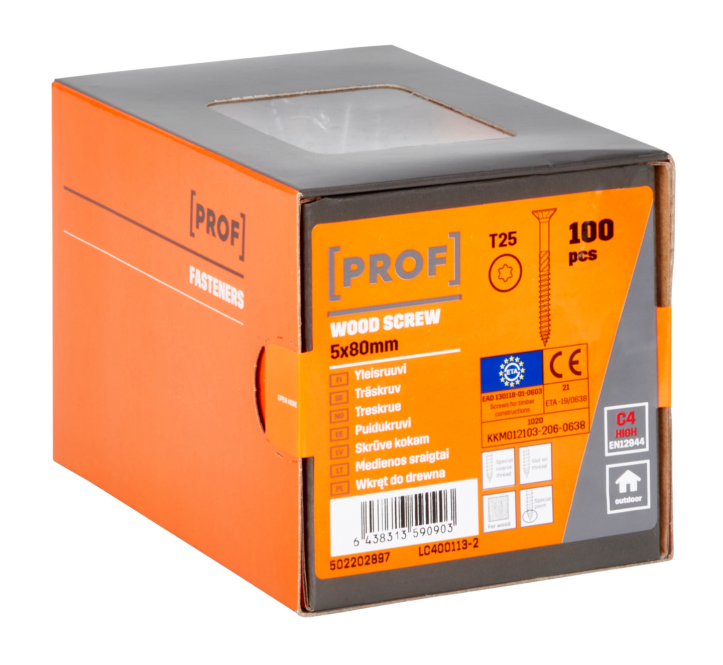 Yleisruuvi PROF uppokanta C4 ETA T25 5x80 100kpl