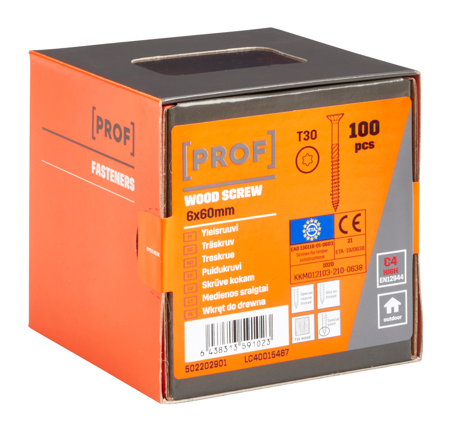 Yleisruuvi PROF uppokanta C4 ETA T30 6x60 100kpl