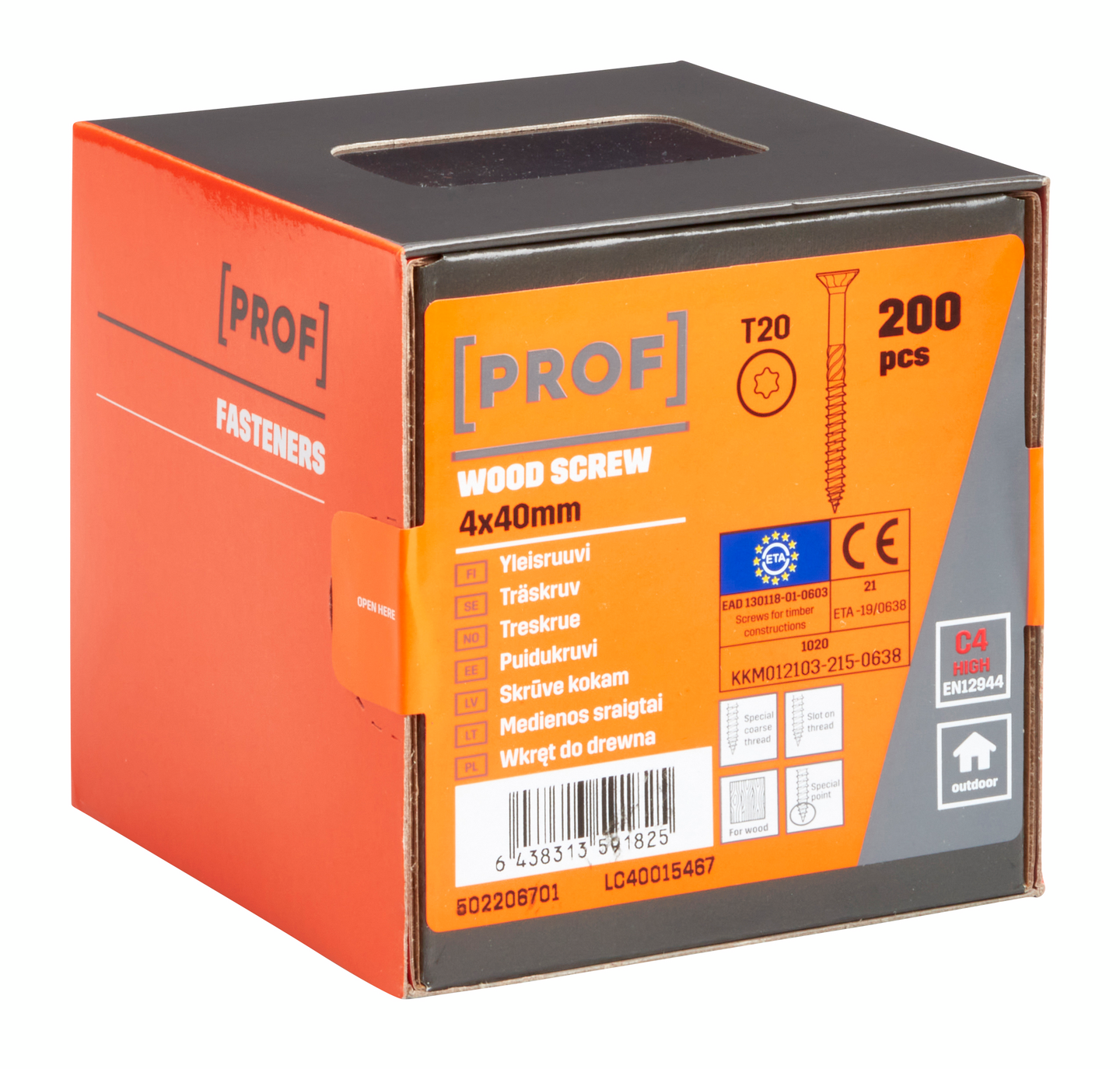 Yleisruuvi PROF uppokanta C4 ETA T20 4x40 200kpl