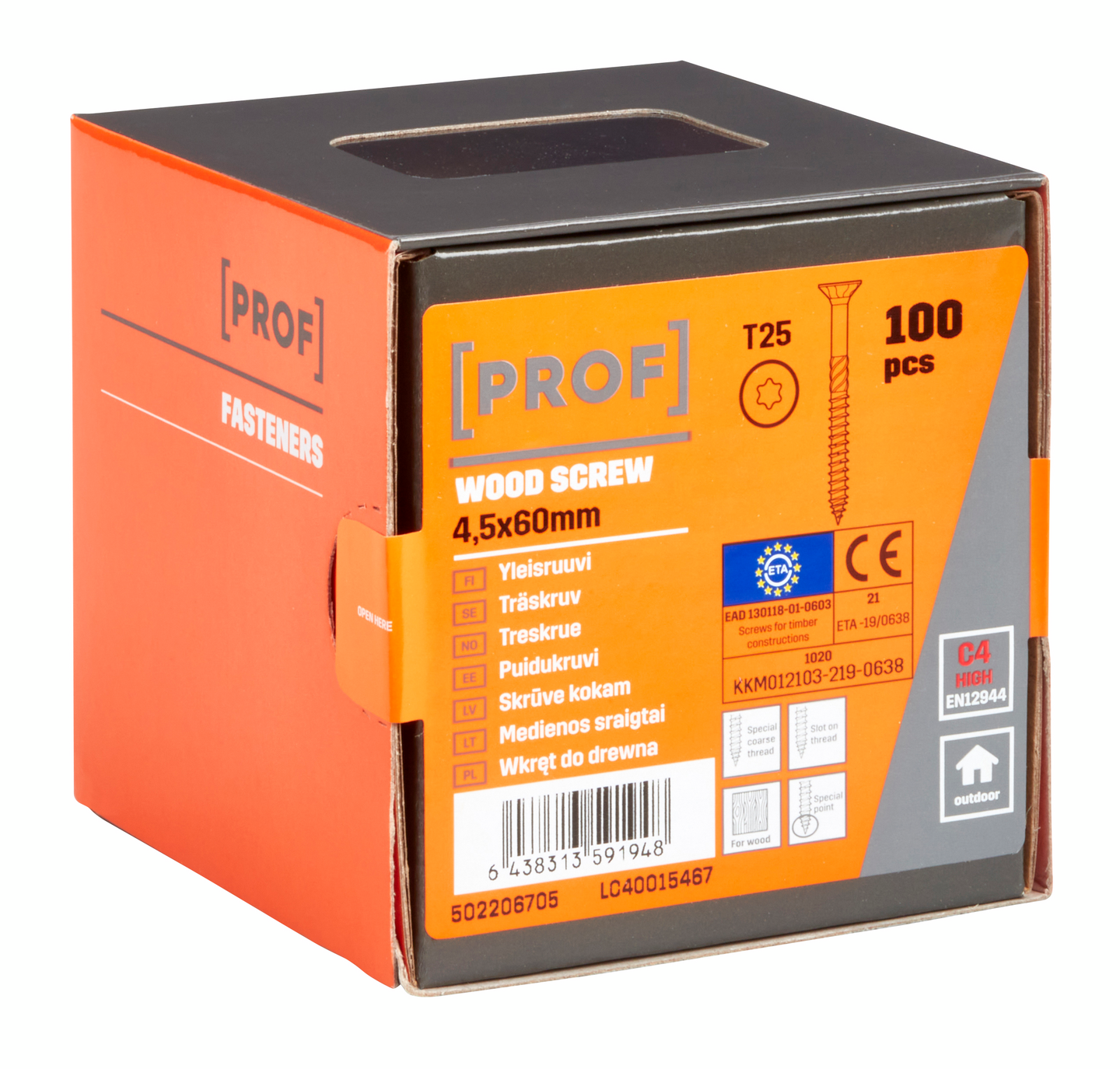 Yleisruuvi PROF uppokanta C4 ETA T25 4,5x60 100kpl