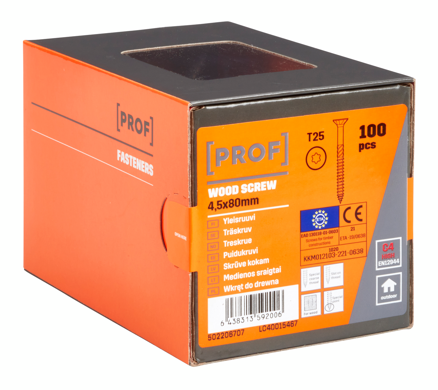 Yleisruuvi PROF uppokanta C4 ETA T25 4,5x80 100kpl