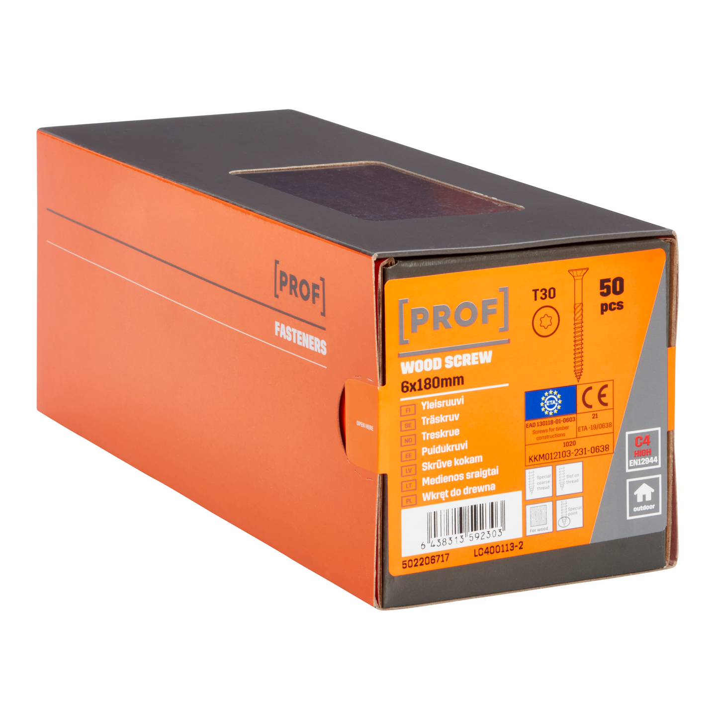 Yleisruuvi PROF uppokanta C4 ETA T30 6x180 50kpl