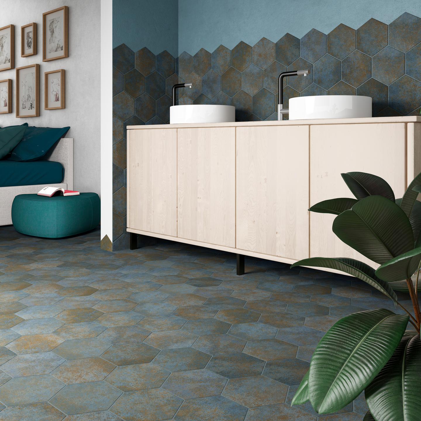 Lattialaatta Oxide 17,5x20 pakkasenkestävä sininen 0,71m²