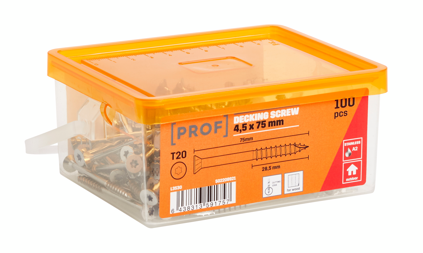 Terassiruuvi PROF 4,5x75mm ruostumaton A2 T20 100kpl