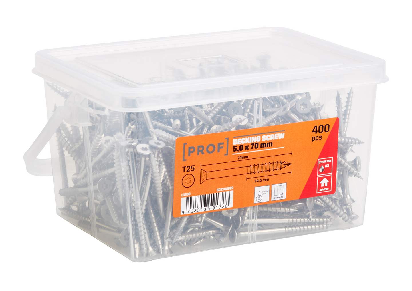 Terassiruuvi PROF 5x70mm ruostumaton A2 T25 400kpl