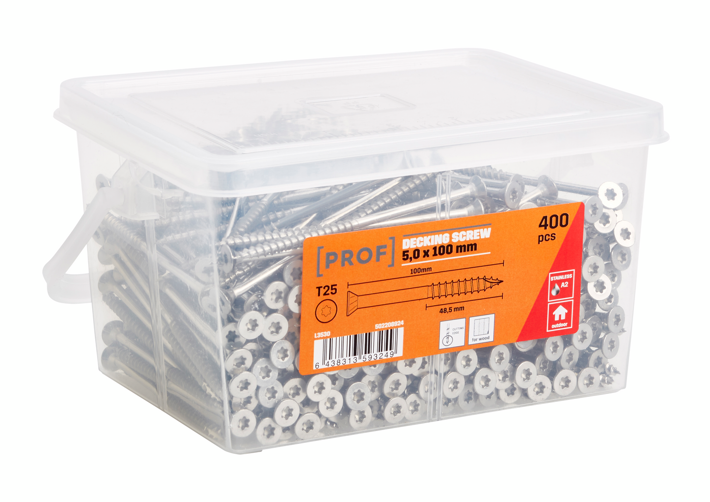 Terassiruuvi PROF 5x100mm ruostumaton A2 T25 400kpl