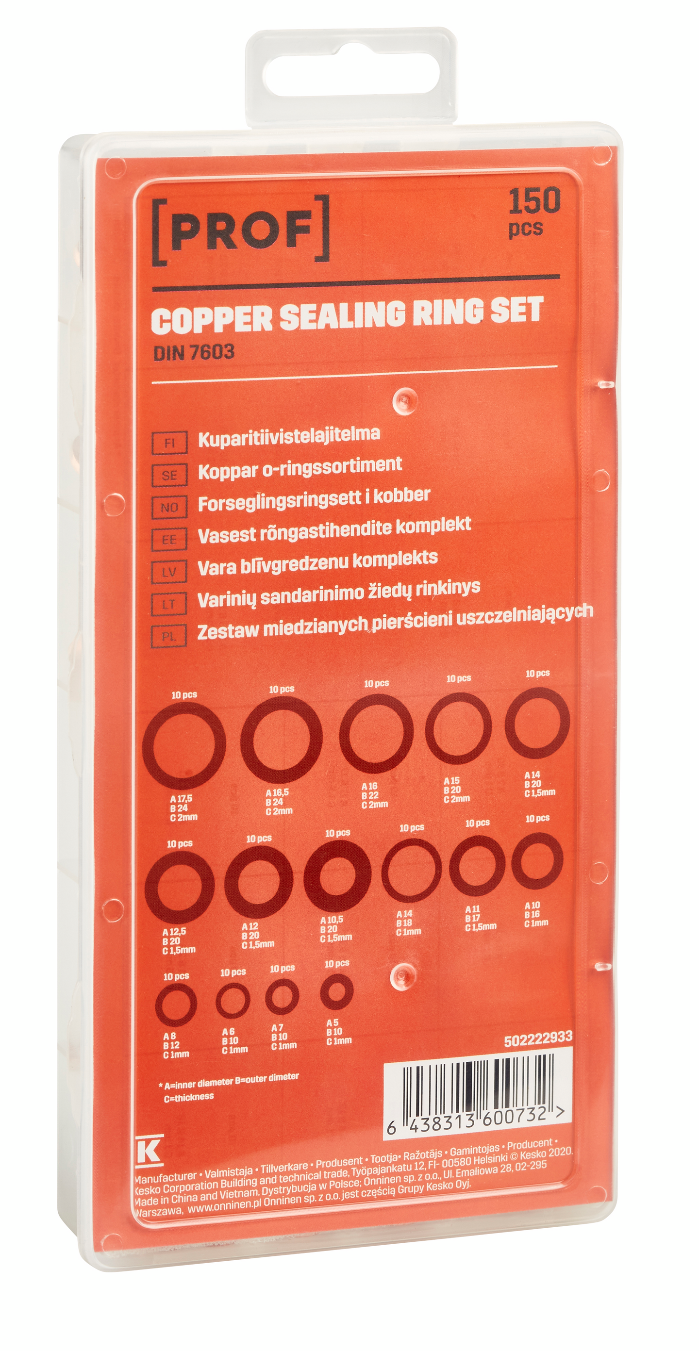 Kuparitiivistelajitelma PROF 150 osaa