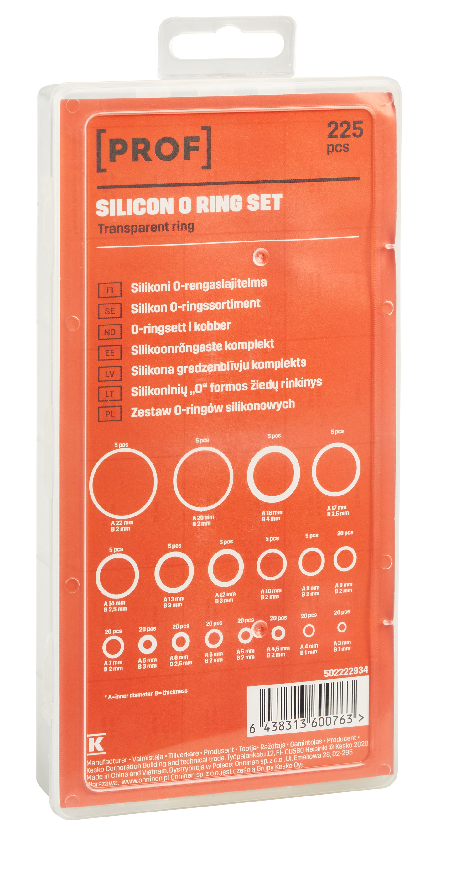 O-rengaslajitelma silikoni PROF 225 osaa