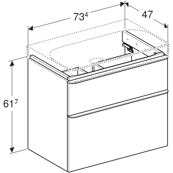 Allaskaappi Geberit Smyle Square L73,4 K61,7 S47cm valkoinen