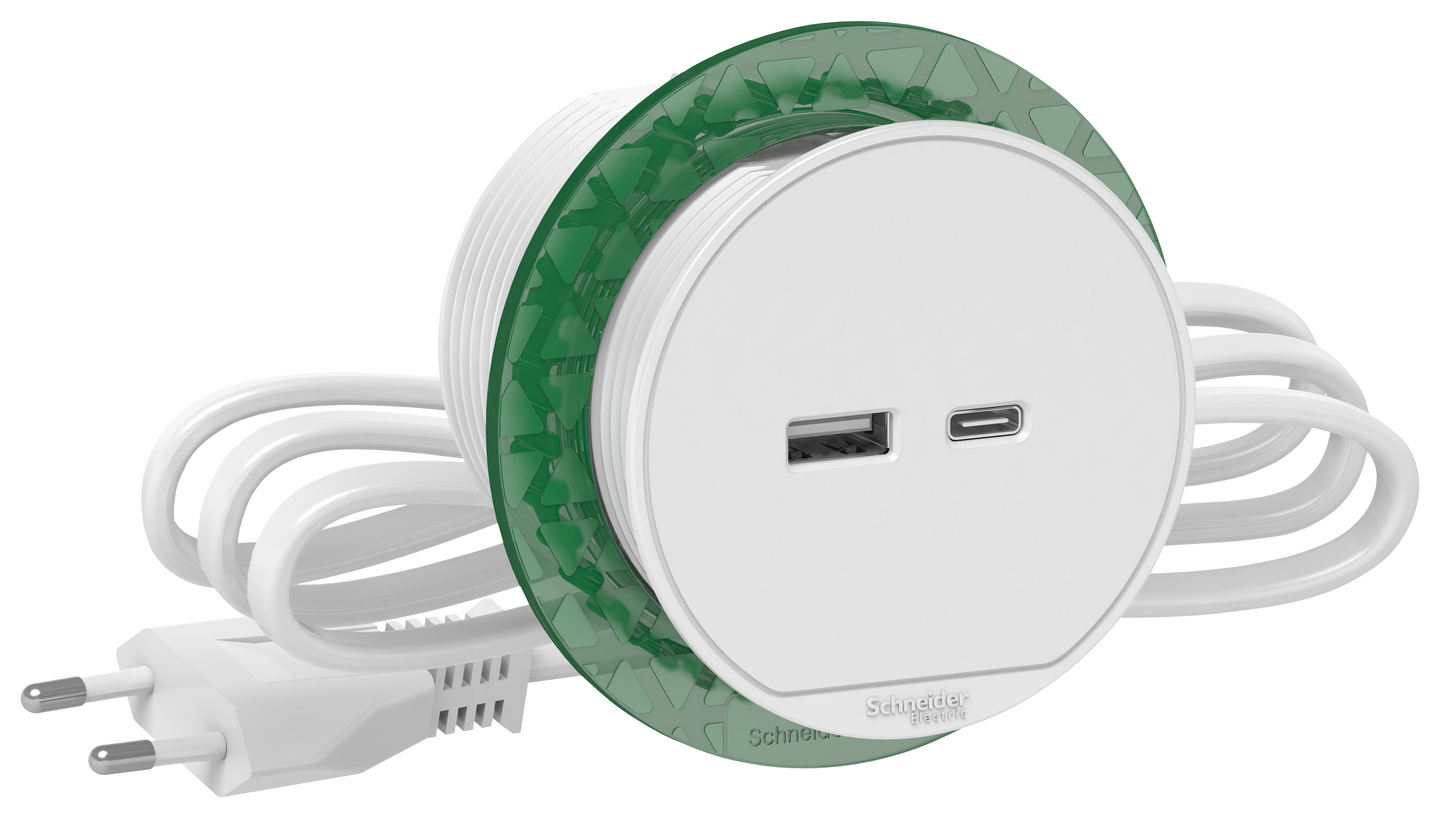 Pistorasiapaneeli Schneider Electric Unica System+ XS USB A/C valkoinen
