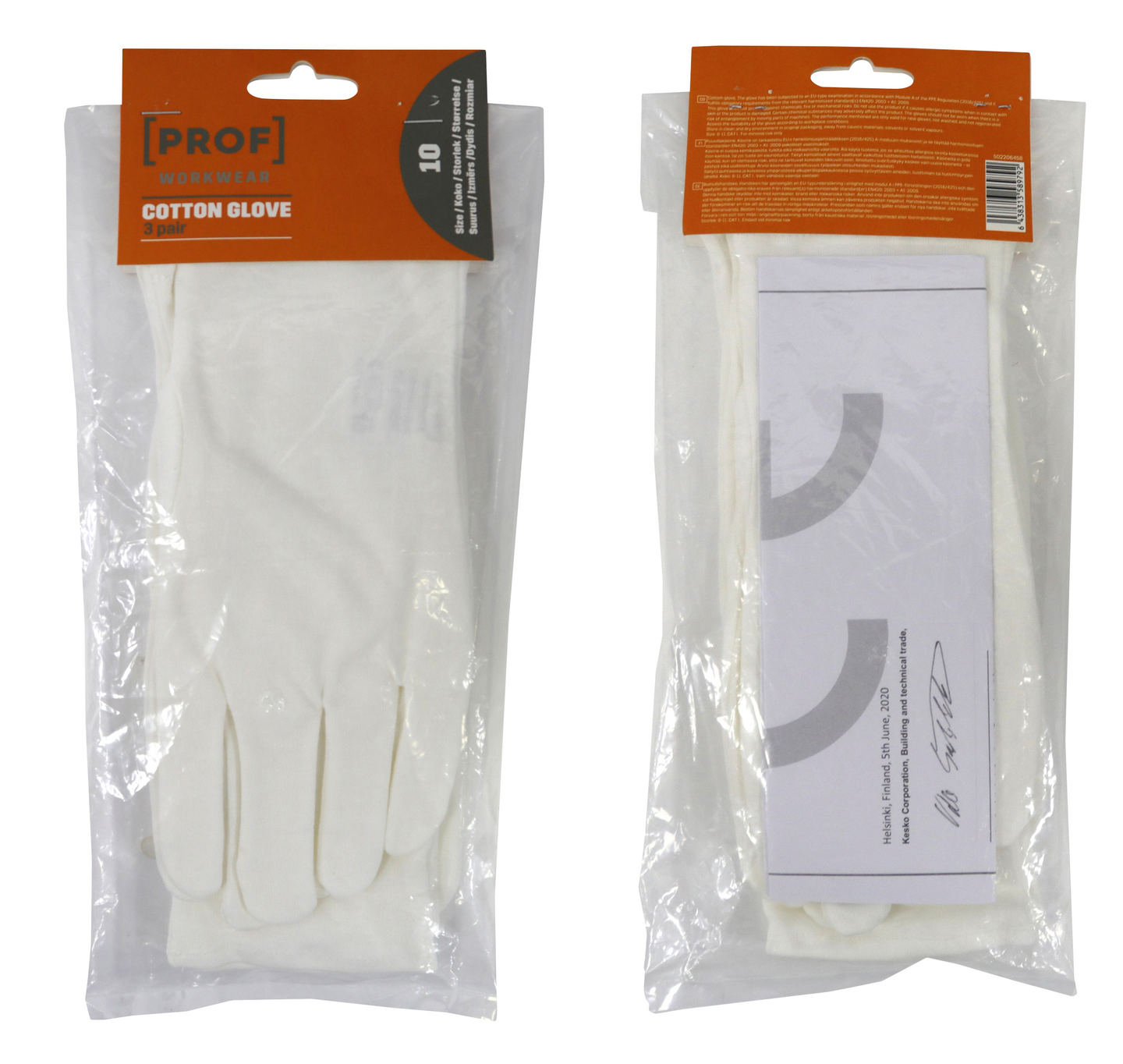 Aluskäsineet PROF puuvilla 3 paria