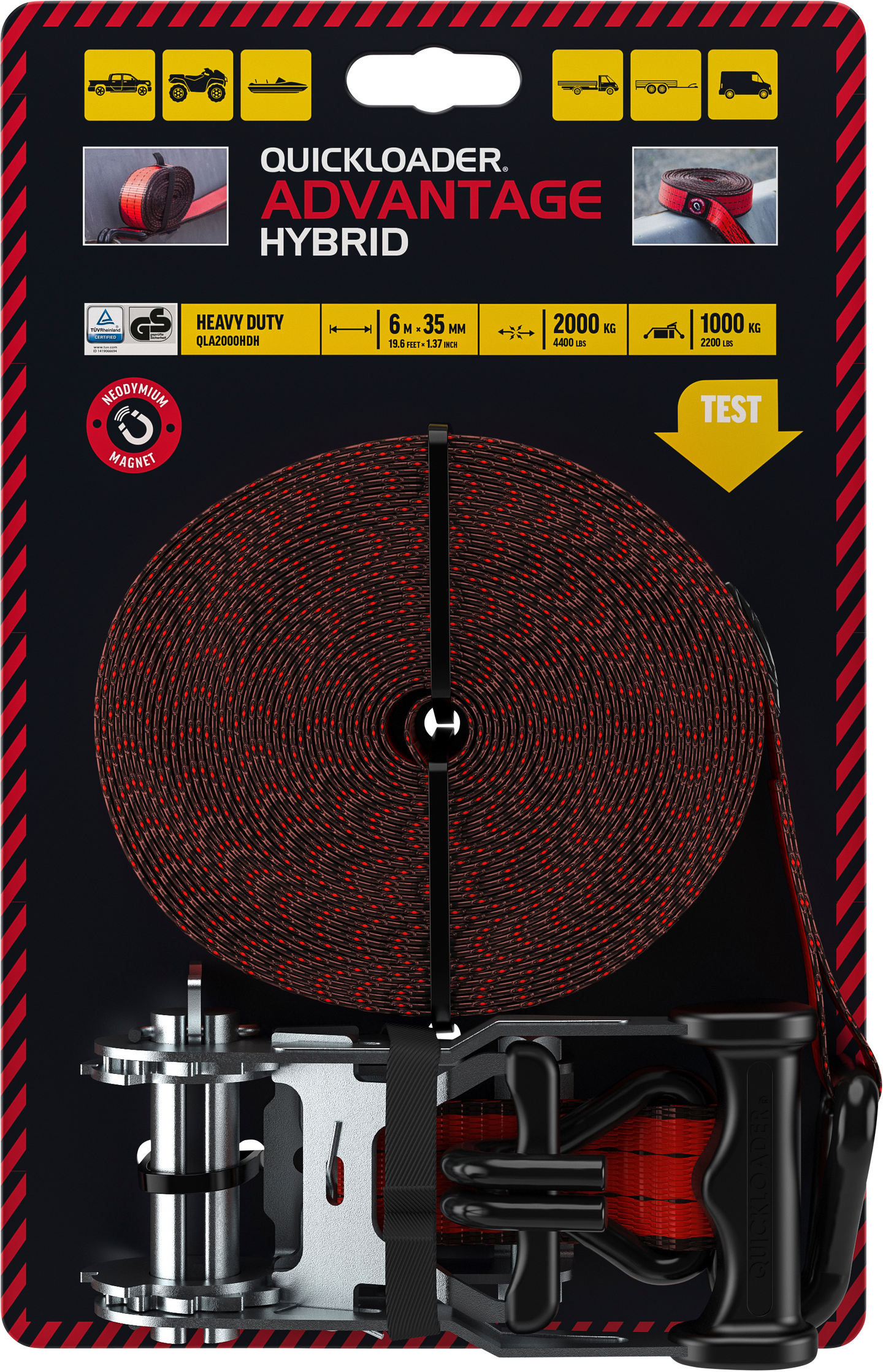Kuormaliina QUICKLOADER Advantage Hybrid Magnet QLA2000HDH 35mm x 6m 1000/2000kg