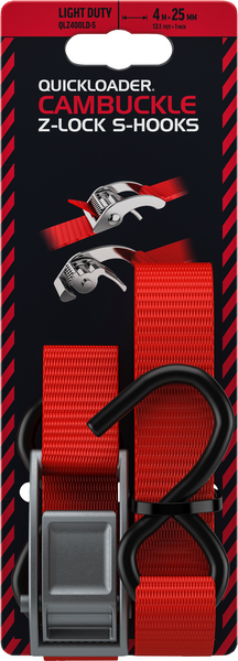 Pikalukkovyö QUICKLOADER Cambuckle Z-Lock S-koukut QLZ400LD-S 25mm 4m 200/400kg