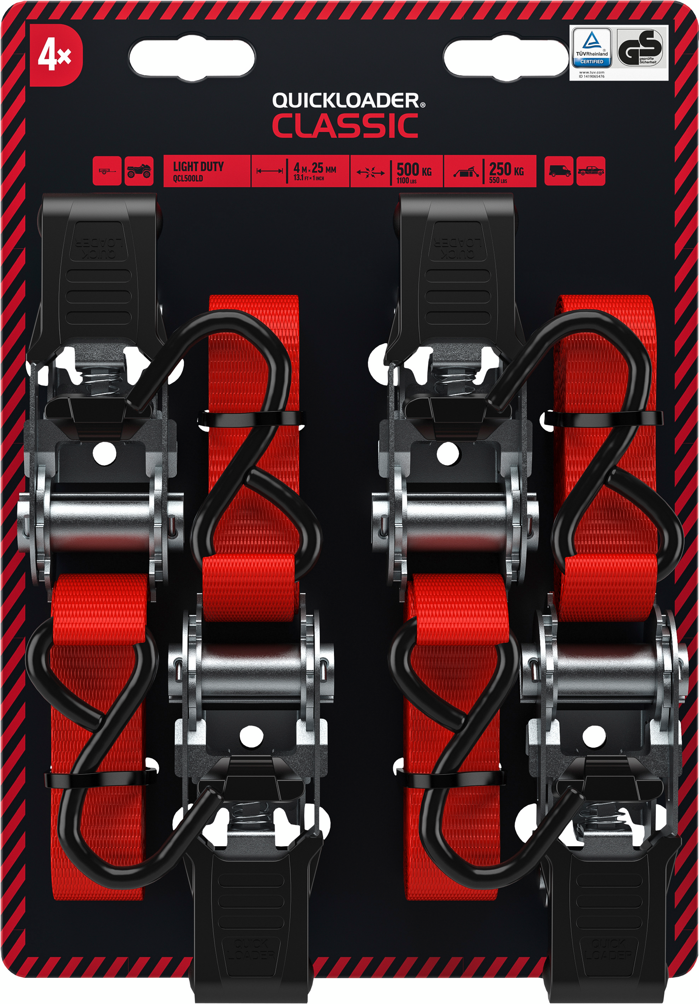 Kuormaliina QUICKLOADER Classic QCL500LD 25mm x 4m 250/500kg 4kpl