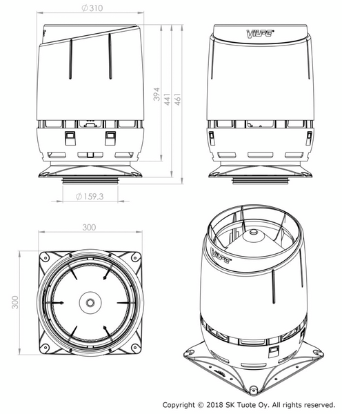 Ilmanvaihdon poisto VILPE Flow 160S 300x300 harmaa