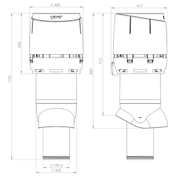 Poistoputki VILPE Flow XL200P/IS/700 harmaa
