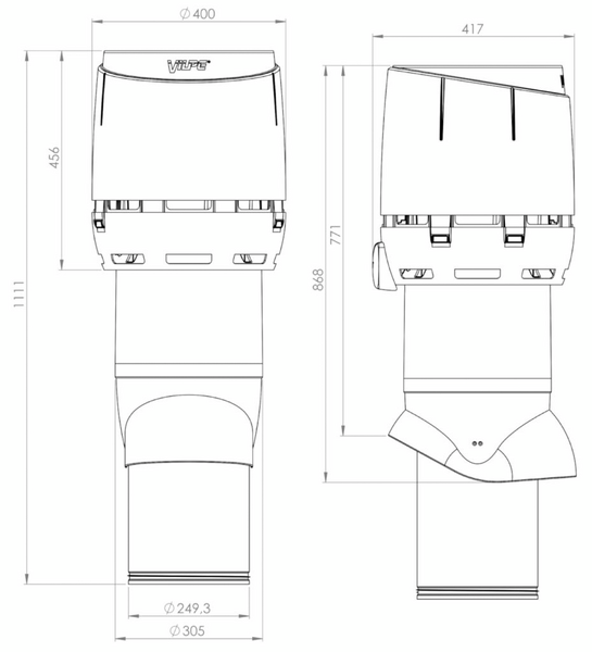 Poistoputki VILPE Flow XL250P/IS/700 musta