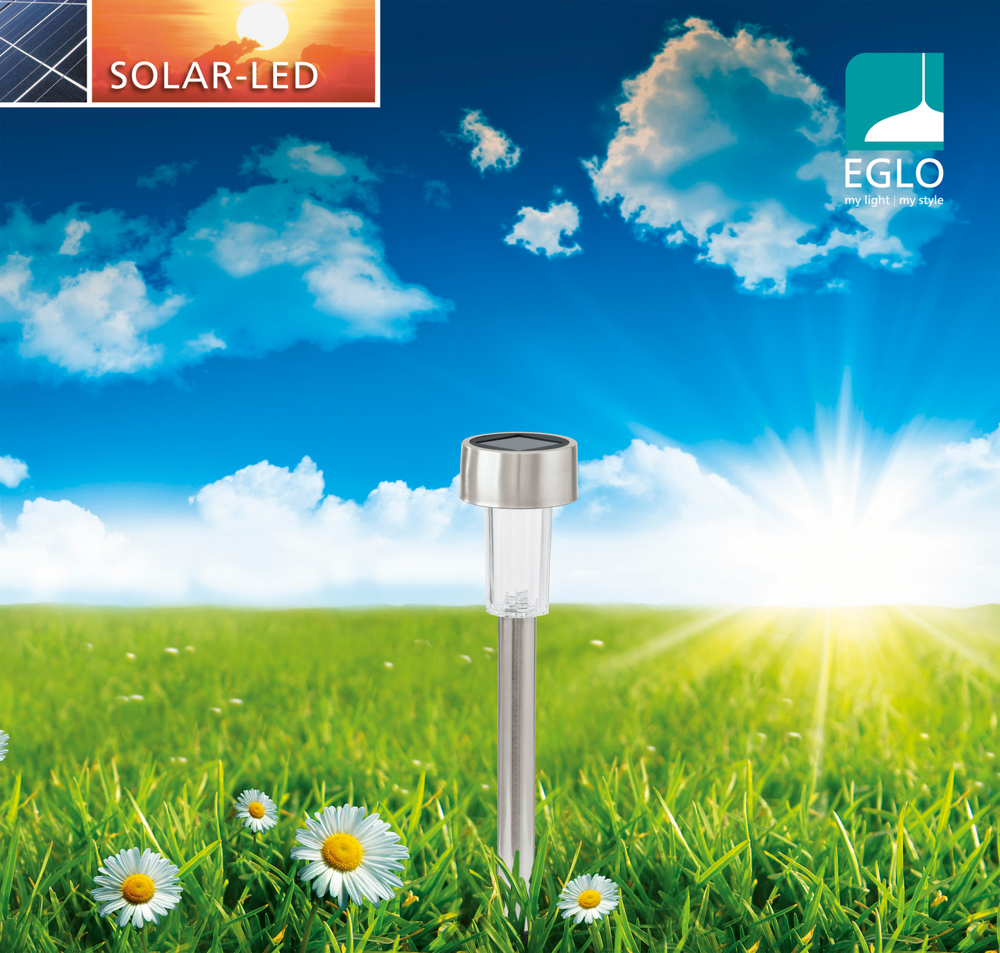 Aurinkokennovalaisin Eglo led ladattava akku rosteri 48032