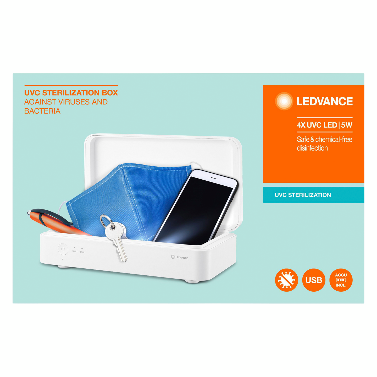 Desinfiointilaatikko LEDVANCE UV-C-led USB-ladattava