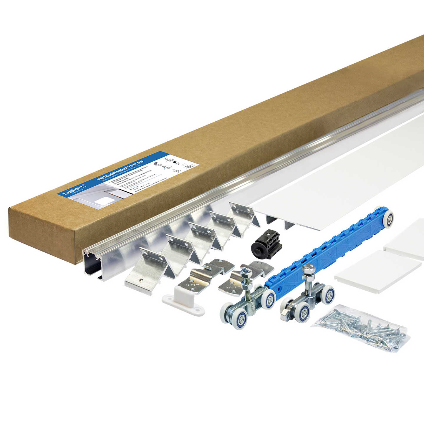 Liukuovikiskosetti Helaform valkoinen peitelevy + Soft Close 2100mm