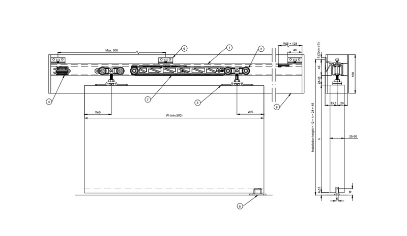 Liukuovikiskosetti Helaform valkoinen peitelevy + Soft Close 2100mm