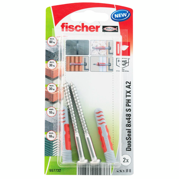Yleistulppa Fischer Duoseal S 8x48 + A2 ruuvit 2kpl