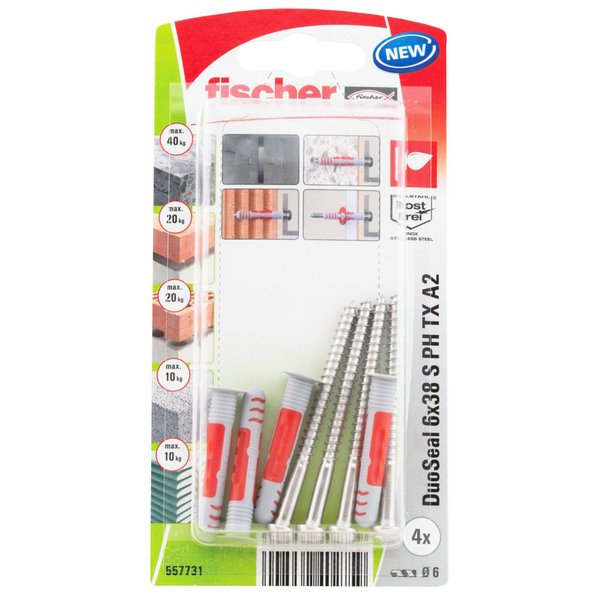 Yleistulppa Fischer Duoseal S 6x38 + A2 ruuvit 4kpl