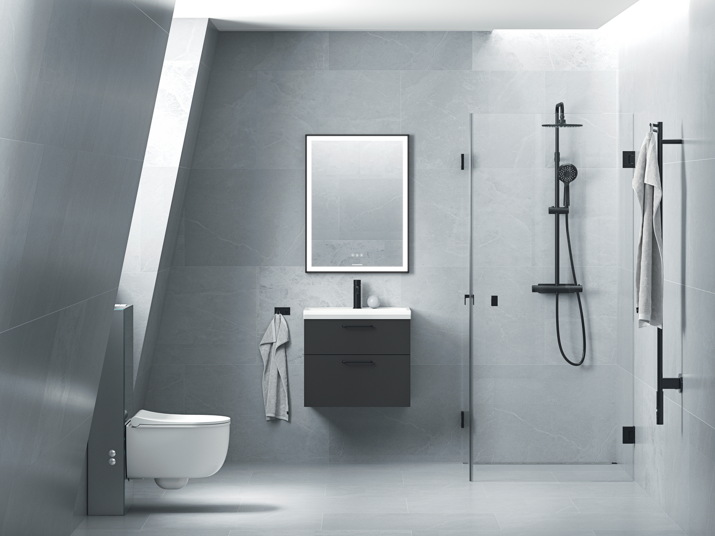 TAKDUSCHPAKET SVEDBERGS YDING SVART MATT 160CC 29X51,5X109,7CM