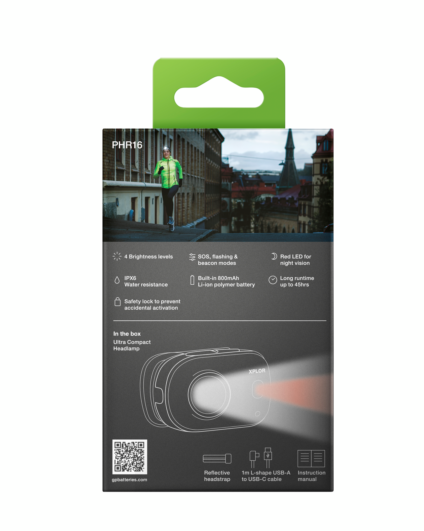 Otsalamppu GP Xplor PHR16 ladattava 300lm