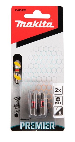 Ruuvauskärki Makita 25mm PH1 2kpl, Impact Premier iskevälle ruuvinvääntimelle