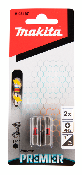 Ruuvauskärki Makita 25mm PH2 2kpl, Impact Premier iskevälle ruuvinvääntimelle