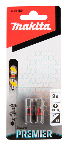 Ruuvauskärki Makita 25mm PH3 2kpl, Impact Premier iskevälle ruuvinvääntimelle