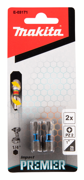 Ruuvauskärki Makita 25mm PZ2 2kpl, Impact Premier iskevälle ruuvinvääntimelle