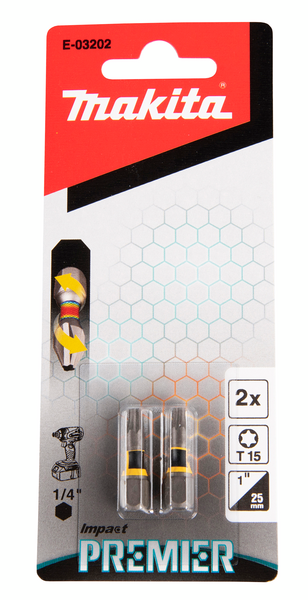 Ruuvauskärki Makita 25mm TX15 2kpl, Impact Premier iskevälle ruuvinvääntimelle