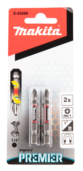 Ruuvauskärki Makita 50mm PH1 2kpl, Impact Premier iskevälle ruuvinvääntimelle