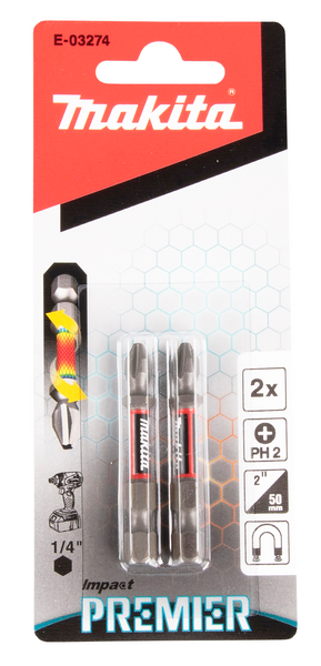Ruuvauskärki Makita 50mm PH2 2kpl, Impact Premier iskevälle ruuvinvääntimelle