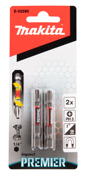 Ruuvauskärki Makita 50mm PH3 2kpl, Impact Premier iskevälle ruuvinvääntimelle