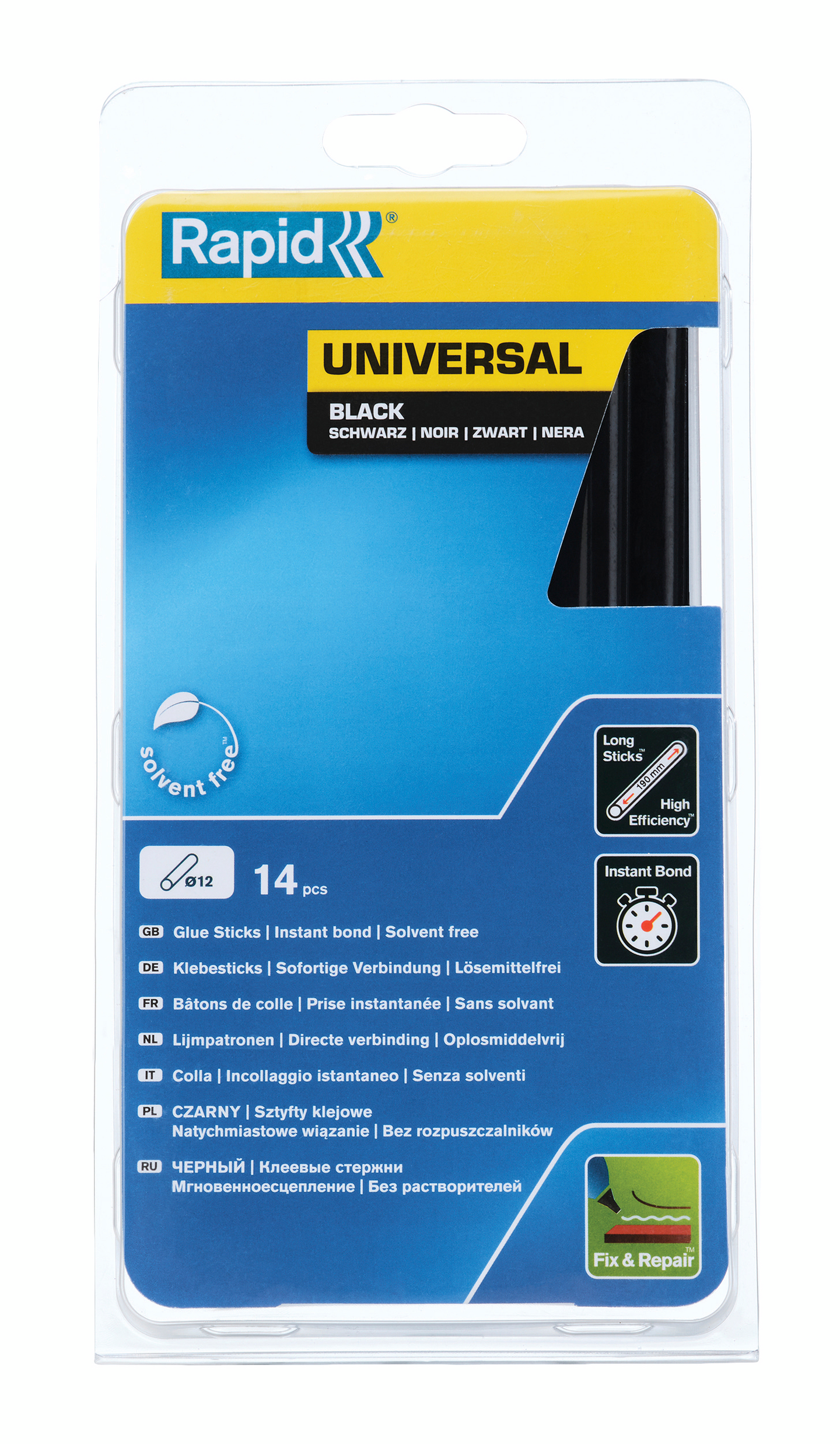 Liima Rapid 12mm pitkä 14 kpl yleiskäyttöön musta