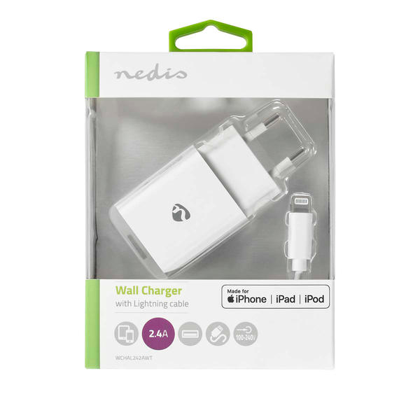 Verkkolaturi Nedis Lightning 2.4A valkoinen