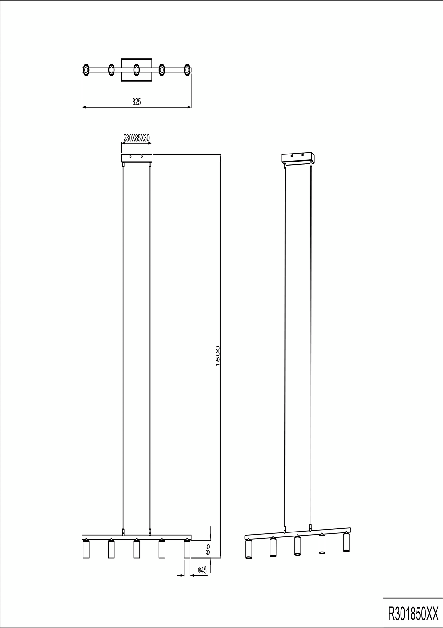 Riippuvalaisin TRIO Vannes E27 5-osainen mattamessinki