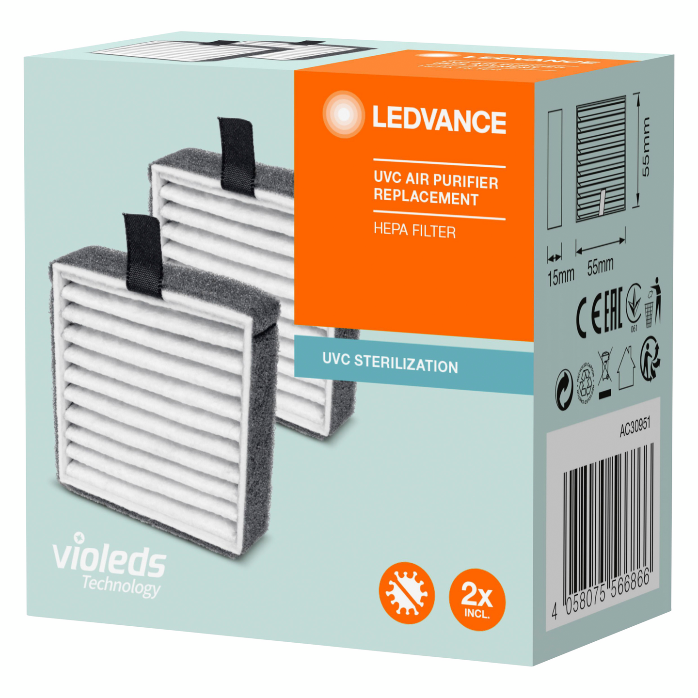 Varasuodatin LEDVANCE UV-C led HEPA Air Purifieriin 2 kpl