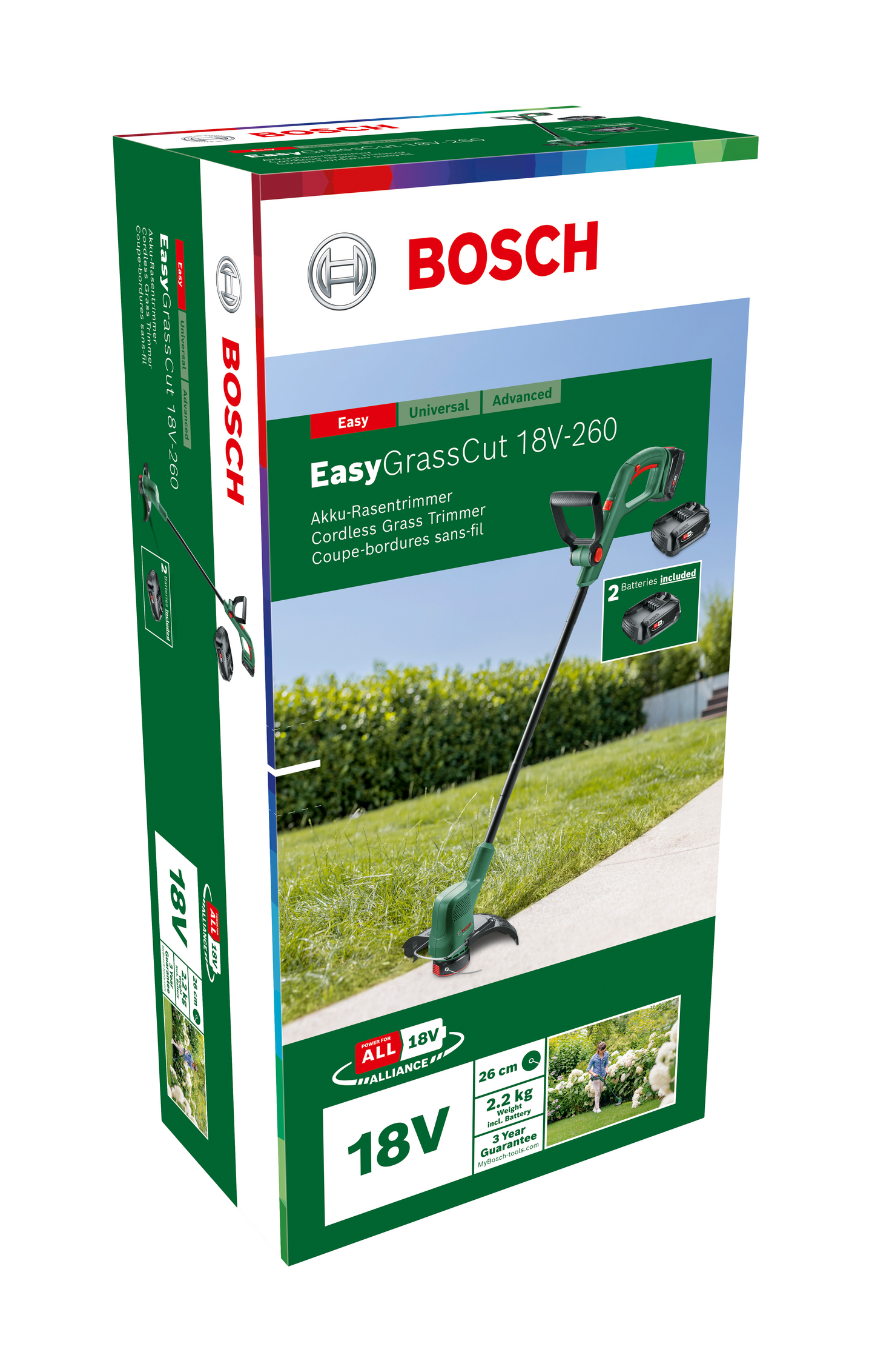 Akkutrimmeri Bosch EasyGrassCut 18V-260 2x2,0Ah