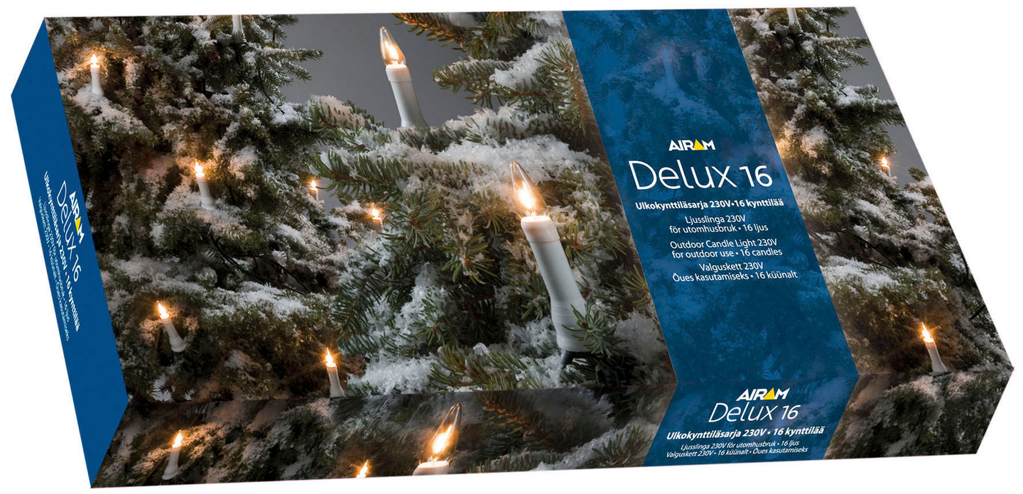Kynttilävalosarja Airam ulos/sisälle 16-osainen Delux