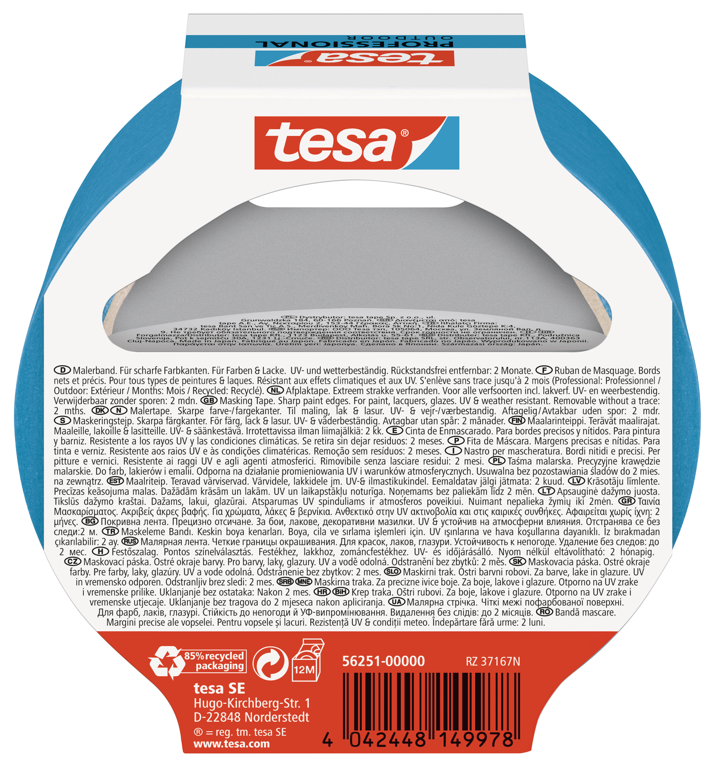 Maalarinteippi Tesa Professional Outdoor 25mx38mm sininen