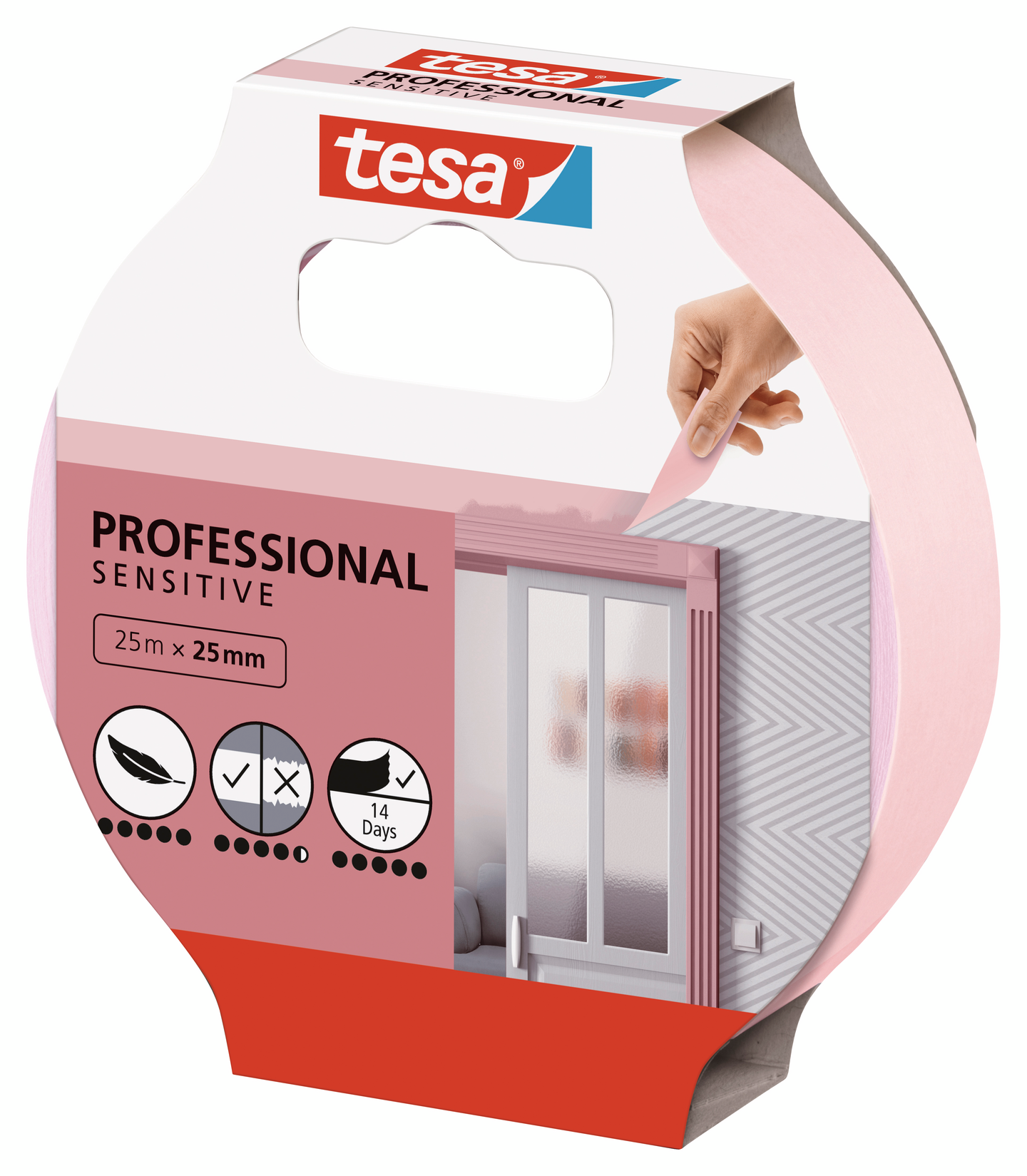 Maalarinteippi Tesa Professional Sensitive 25mx25mm vaaleanpunainen