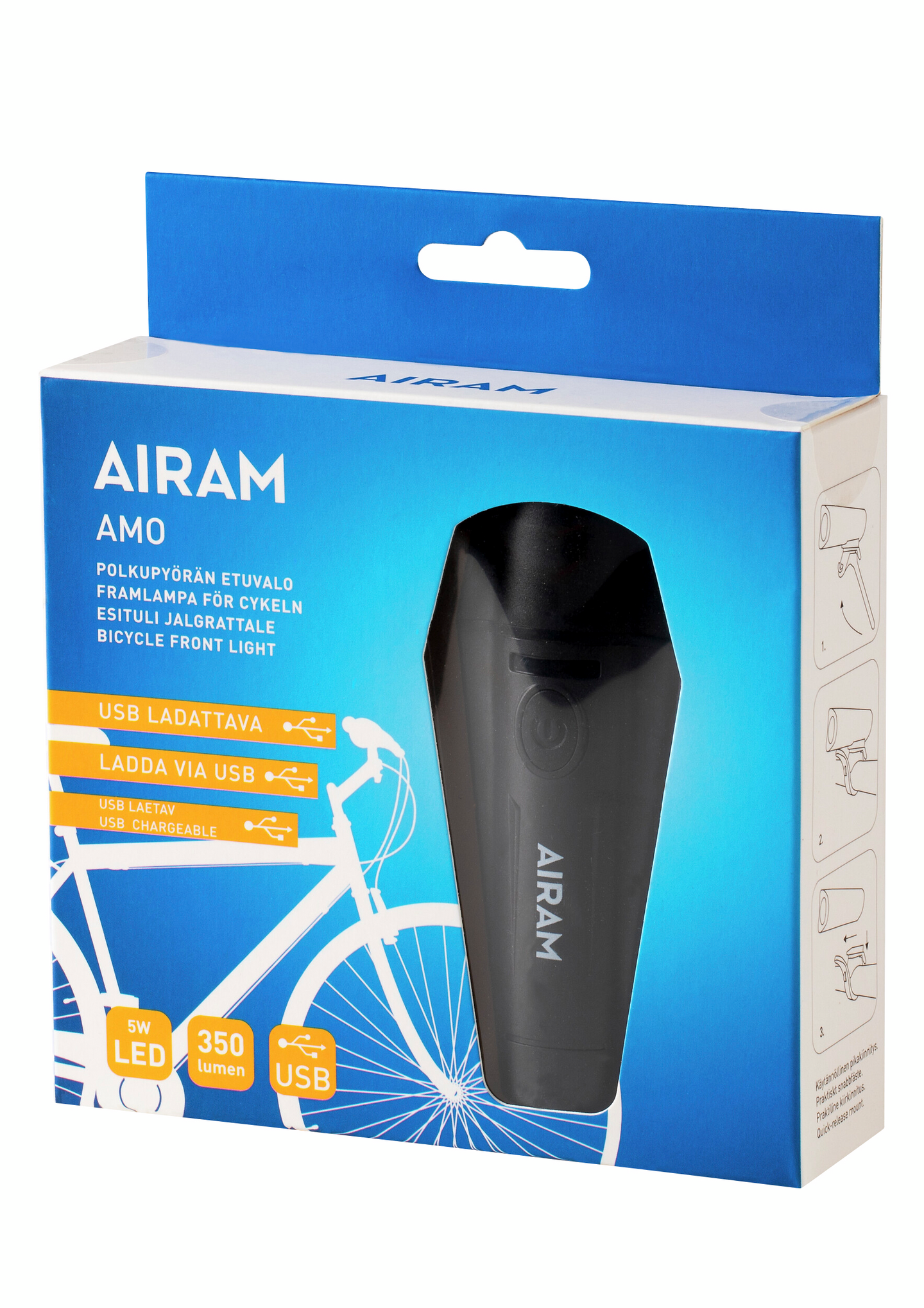 Polkupyörän etuvalo Airam Amo USB-ladattava 2200mAh 350lm