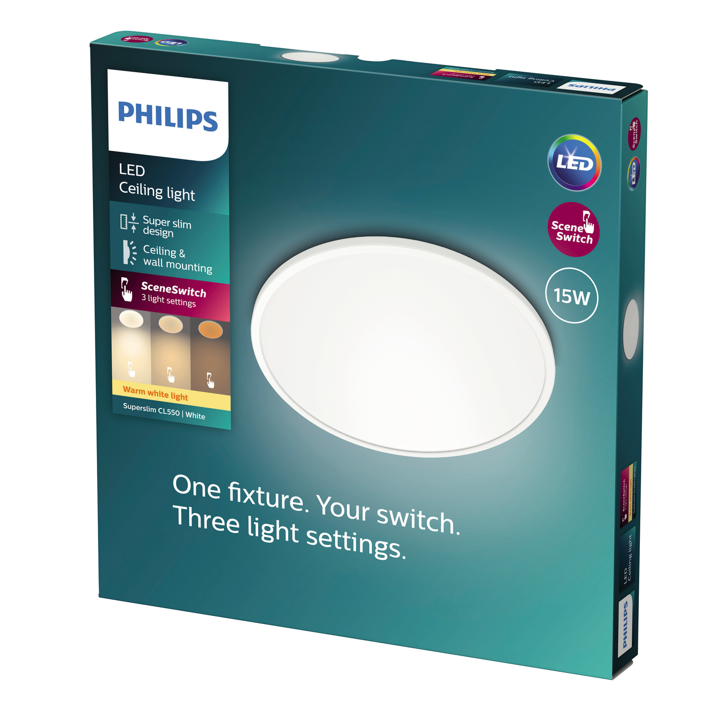 Kattovalaisin Philips Superslim 15W 27K valkoinen