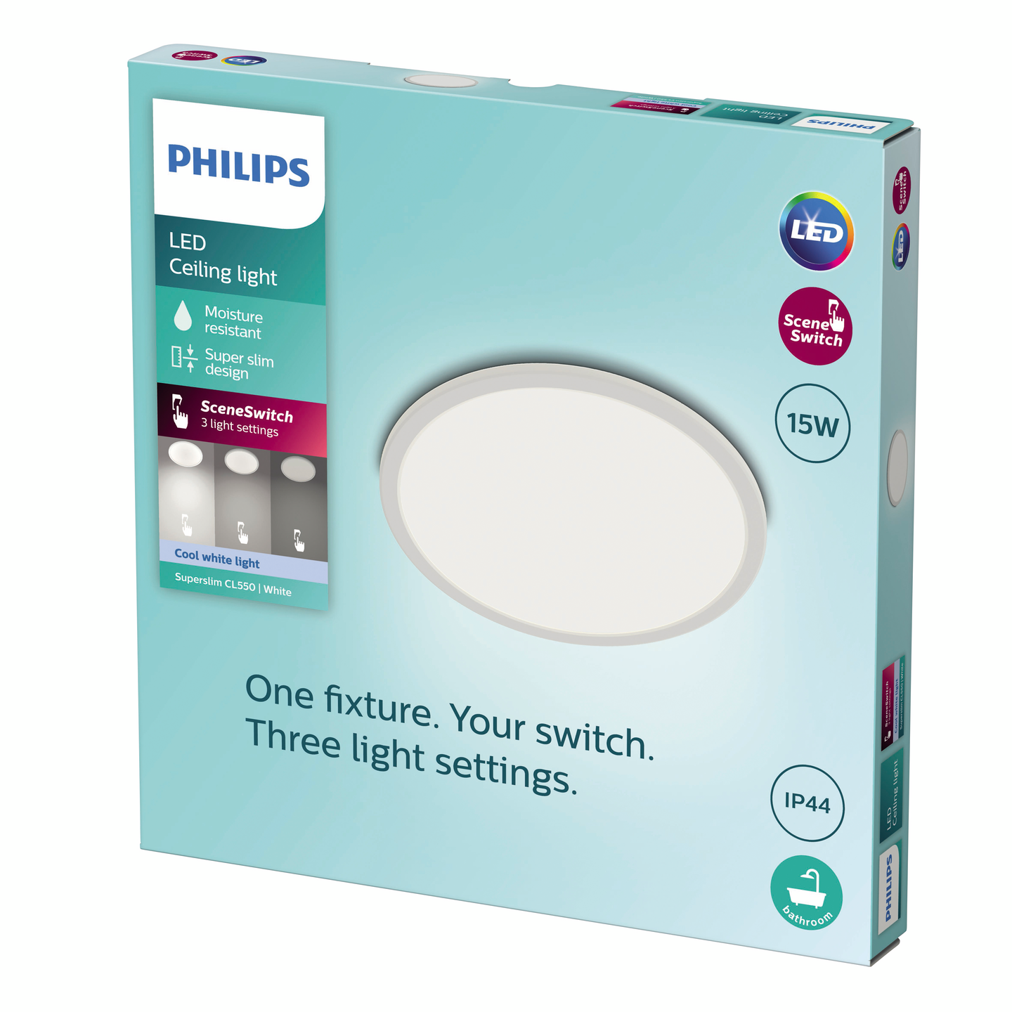 Kattovalaisin Philips Superslim 15W 40K IP44 valkoinen