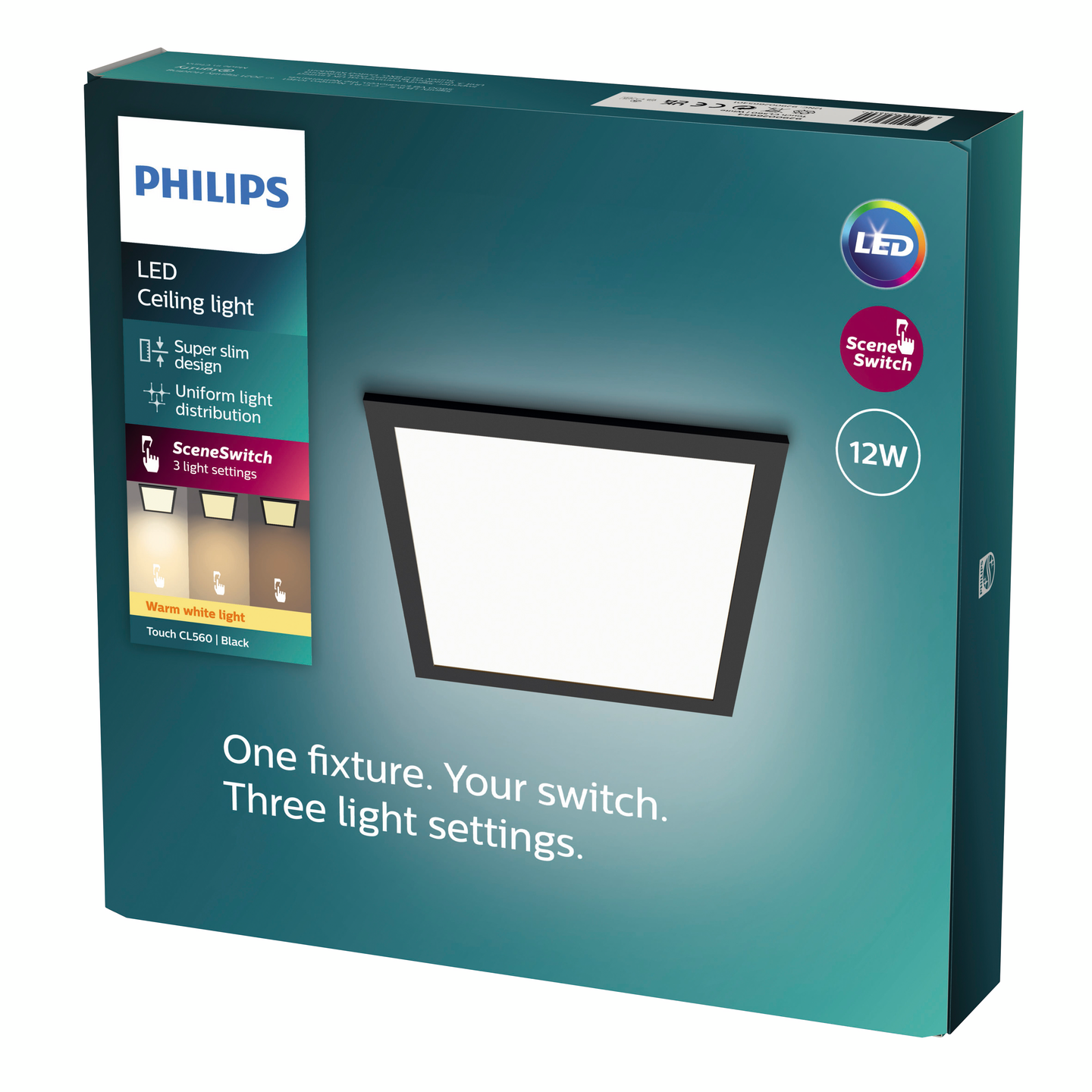 Kattovalaisin Philips Panel 12W 27K musta neliö